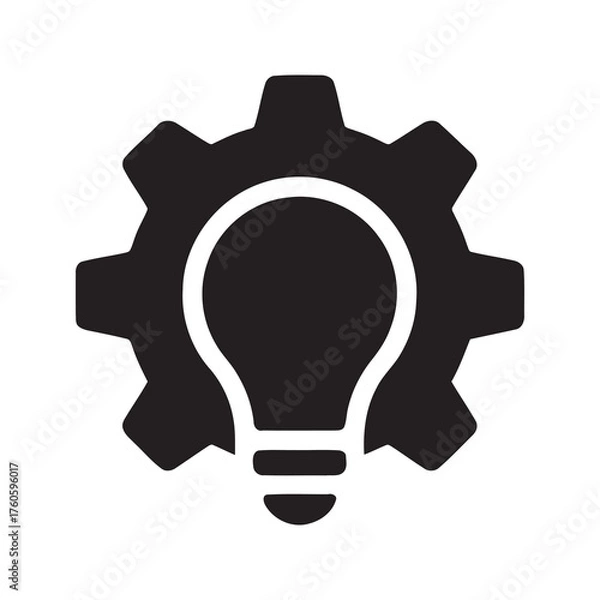 Obraz Gear with a light bulb solid icon for innovation idea generation and creative process concept vector illustration of a cogwheel symbolizing technology solution