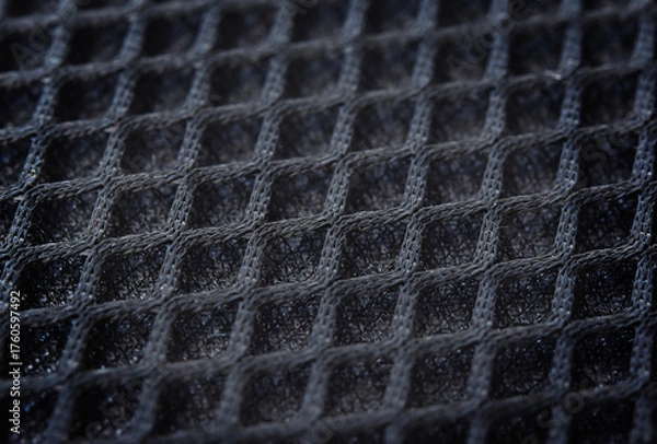Obraz Close-up sample fabric. Black mesh texture. Soft and breathable used for industrial work.