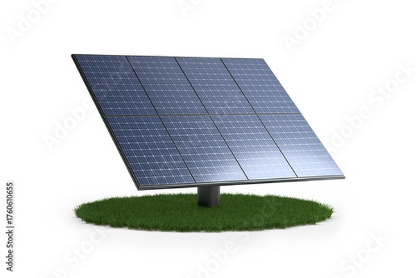 Fototapeta Modern solar panel on metal stand isolated on a transparent background, 3d illustration 
