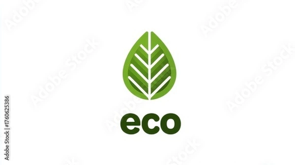 Obraz Leaf icon in bright green with "eco" text overlay, minimalist branding symbol, on white