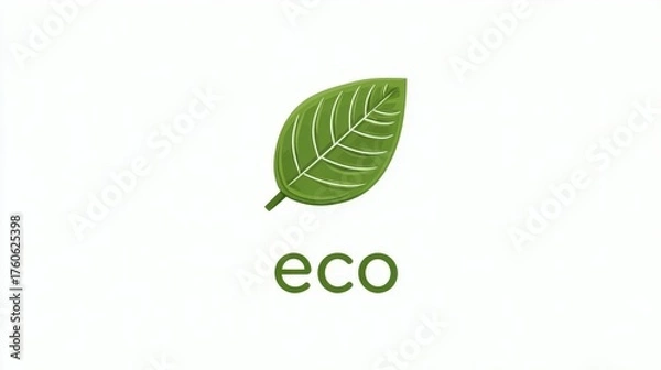 Obraz Leaf icon in bright green with "eco" text overlay, minimalist branding symbol, on white