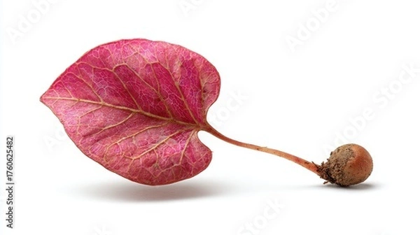 Obraz Modern vegan icon: single leaf growing from small sprout base, isolated on white