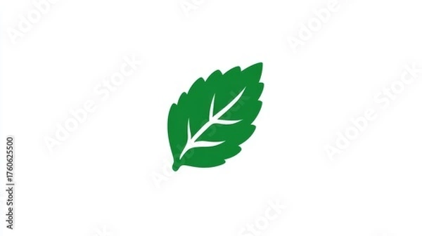 Obraz Single bold leaf icon in flat design, suitable for vegan packaging, isolated on white