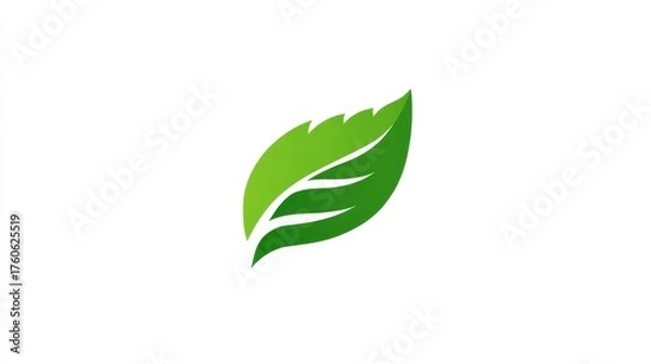 Obraz Single bold leaf icon in flat design, suitable for vegan packaging, isolated on white
