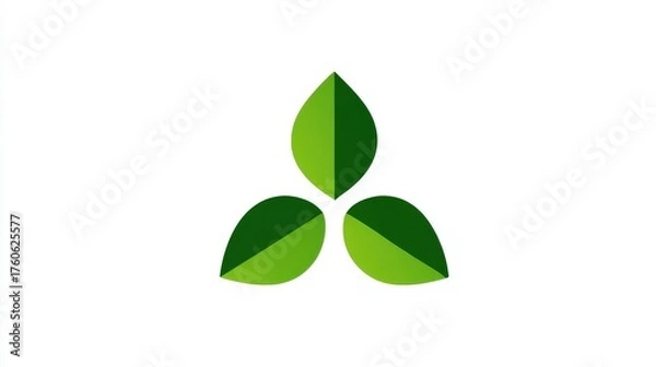 Obraz Tri-leaf symbol in symmetric layout, representing bio-based ingredients, clean white