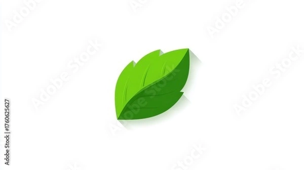 Obraz Vibrant green leaf icon with drop shadow, minimal UI design isolated on white