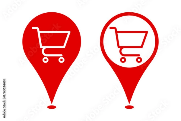 Fototapeta Shopping location icon for a Supermarket, Shopping store, Shopping cart icon on a location map marker