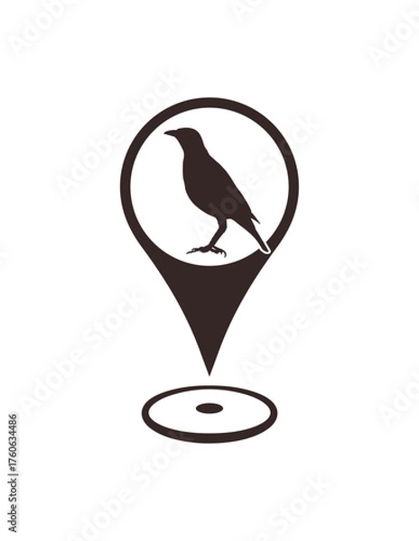 Fototapeta Bird watching map location marker icons for web and mobile, Silhouette of a bird on a location marker