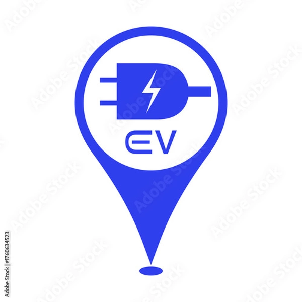 Fototapeta EV car charging marker location icon for Electric vehicle charging station, Electrical plugs on a location map marker icon