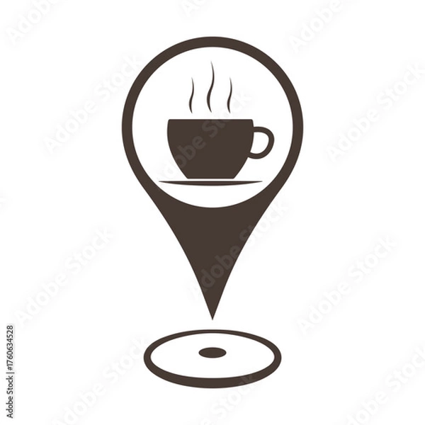 Fototapeta Coffee shop map location marker icon for web and mobile. a Coffee cup with smoke on a location marker