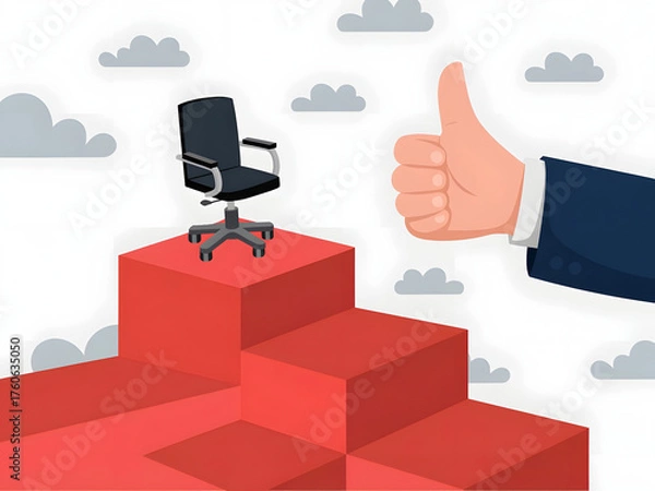 Obraz Office chair on pedestal receives approval with a giant thumbs up