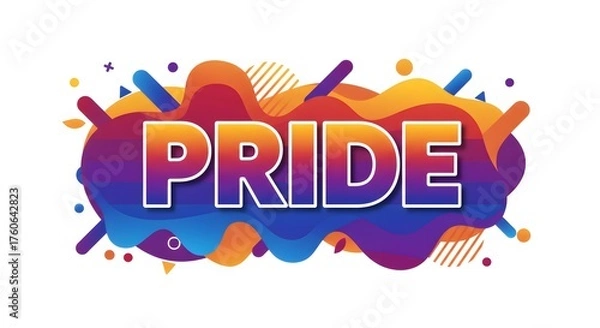 Fototapeta Colorful Abstract Pride Word Art with Wavy Shapes and Geometric Elements