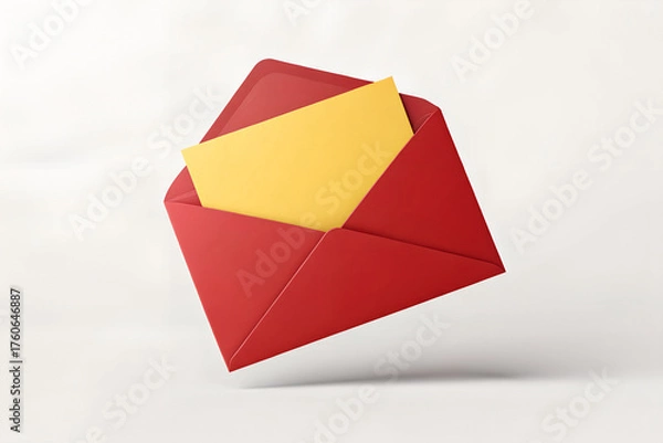 Obraz Red Envelope with Yellow Letter – Minimalist Invitation or Message Concept