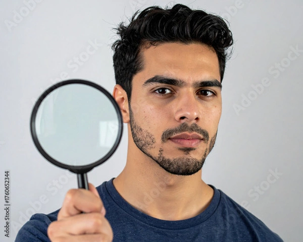 Fototapeta man looking through magnifying glass