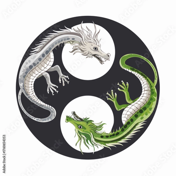 Fototapeta The Celestial Dragons of Yin and Yang: A Timeless Symbol of Power, Transformation, and the Flow Between Light and Shadow
