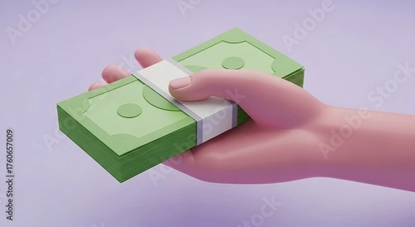 Obraz 3D Render of Hand Holding Stack of Money Representing Wealth and Success