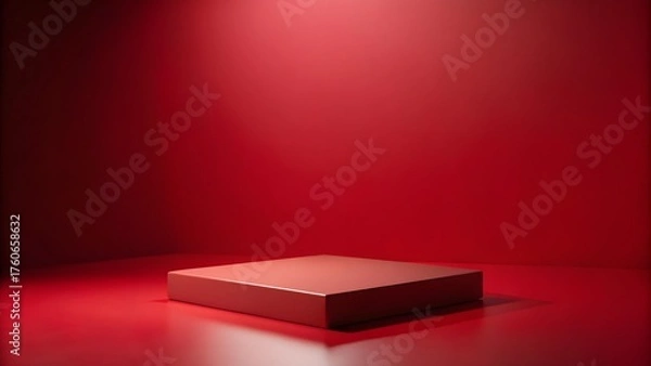 Obraz A red square platform stands in a red studio setting