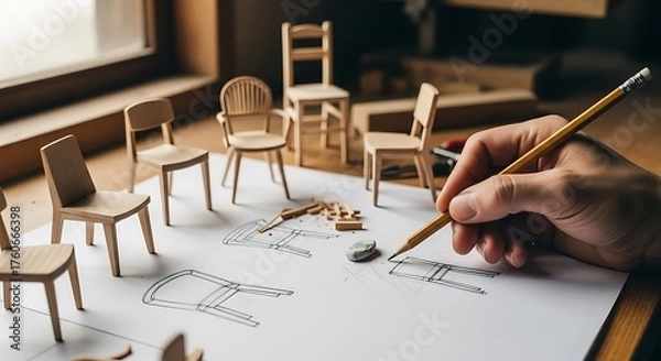Obraz Creative furniture designer sketching new chair designs in his studio workshop