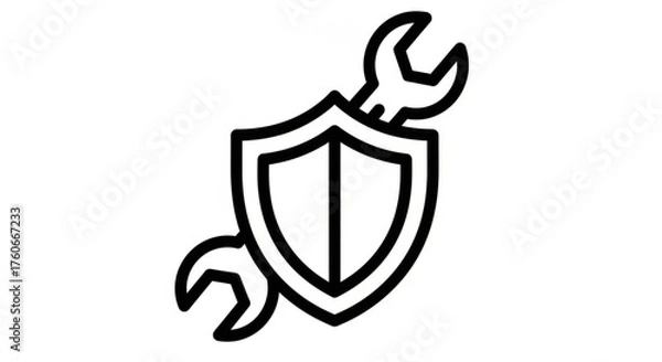 Fototapeta Wrench and shield icon representing security, maintenance, repair, protection, and technical support services