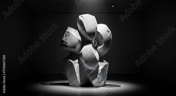 Fototapeta Abstract marble sculpture with dramatic spotlight in a dark gallery