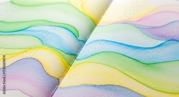 Fototapeta Soft pastel watercolor waves creating a calming and abstract organic flow