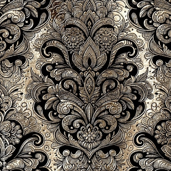 Obraz Gold voluminous pattern on black background, embossed for decoration