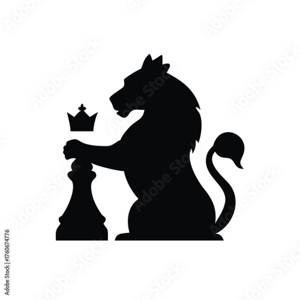 Fototapeta Royal lion wearing crown playing with confidence and charm Vector illustration