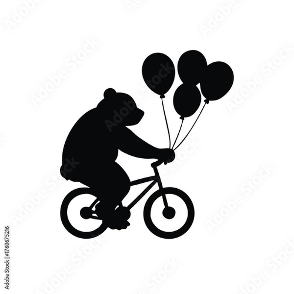Fototapeta Cute panda pedaling bicycle holding balloons in cheerful scene Vector illustration