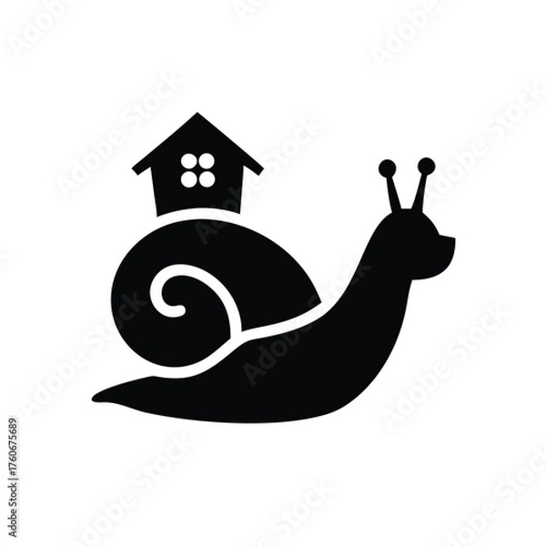 Fototapeta Little snail transporting a tiny house with cute charming movement Vector illustration