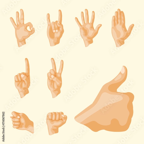 Fototapeta Hands deaf-mute different gestures human arm people communication message vector illustration.