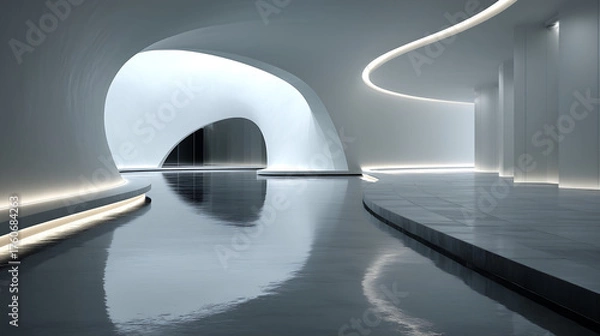 Obraz ultra minimal futuristic room with curved white walls