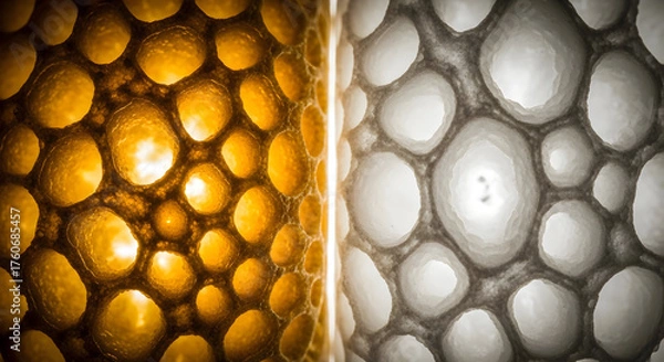 Obraz Abstract Cellular Structure with Golden Glow and Grayscale Contrast