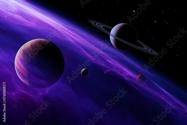 Fototapeta Earth and Moon in Space with Sun and Glowing Galaxy