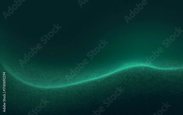 Fototapeta Abstract flowing wave of green particles on dark background