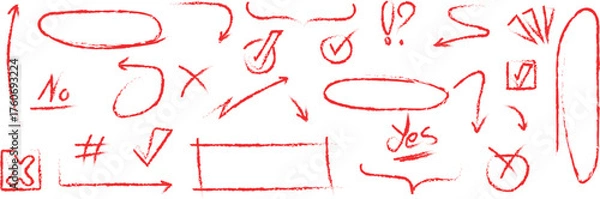 Fototapeta Hand-drawn speech bubbles check marks arrows and emphasis marks collection for children's creative projects