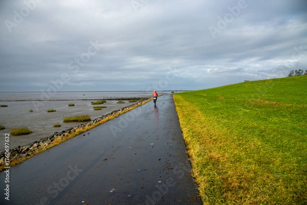 Obraz Radfahrer im Wattenmeer
