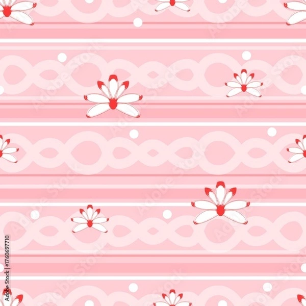 Obraz Pink Floral and Chain Stripe Seamless Pattern