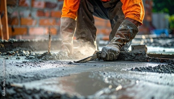 Obraz Construction worker spreading concrete