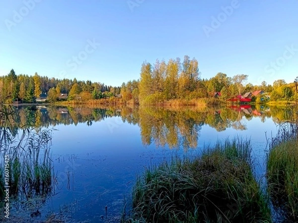 Obraz autumn trees reflected in water