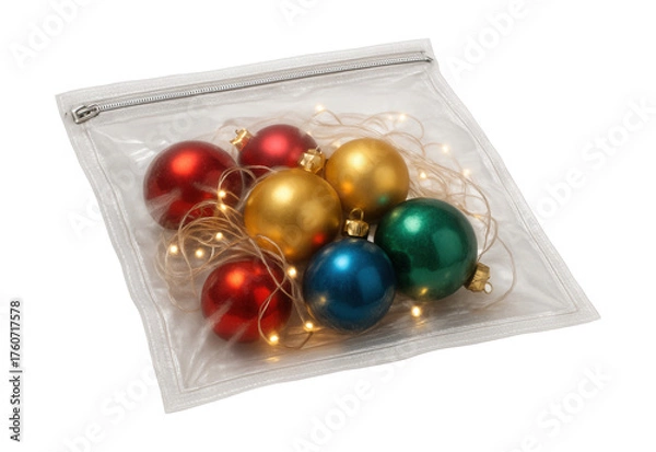 Obraz Clear vacuum bag for storing holiday decorations dust-free in your basement.