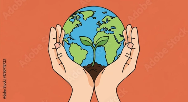 Obraz Protecting the Planet Hands Holding Globe with Sprout - Environmental Conservation