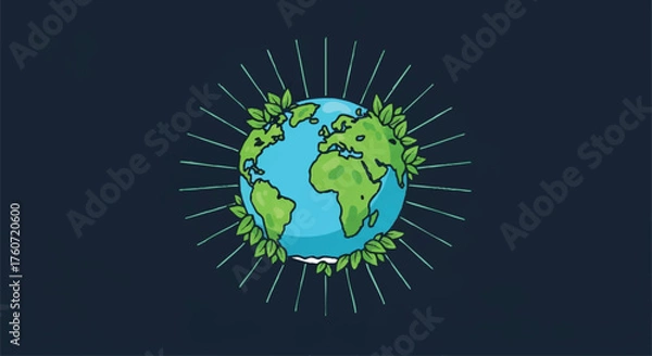 Obraz Earth with green leaves illustration, symbolizing global environmental protection, sustainability, and ecological harmony for a thriving planet