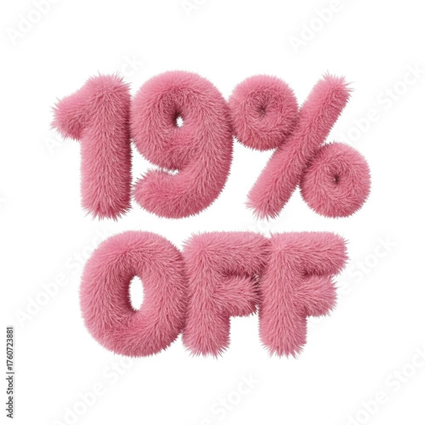 Obraz Pink fluffy 19 percent off text isolated on transparent background