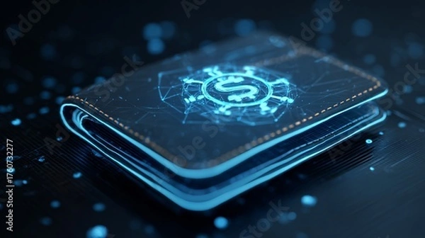 Obraz Futuristic financial technology with glowing holographic wallet icon
