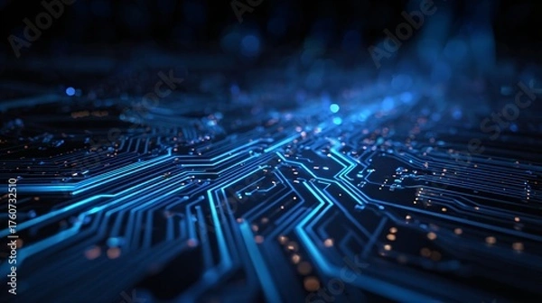 Fototapeta Abstract blue financial technology circuit board background