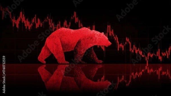 Obraz Recession concept with bear silhouette on red stock chart