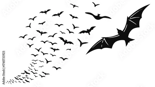 Obraz Flying Bat Swarm Silhouettes in Multiple Formation Patterns and Flight Direction Variations