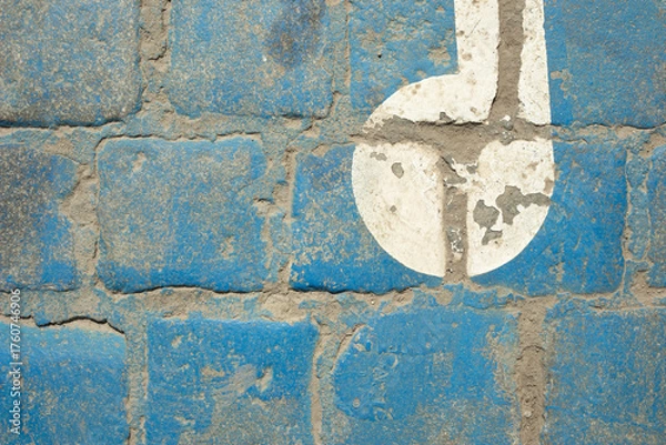 Obraz Old granite pavement painted in blue and white. Geometryczny wzór. Project space. Top view.