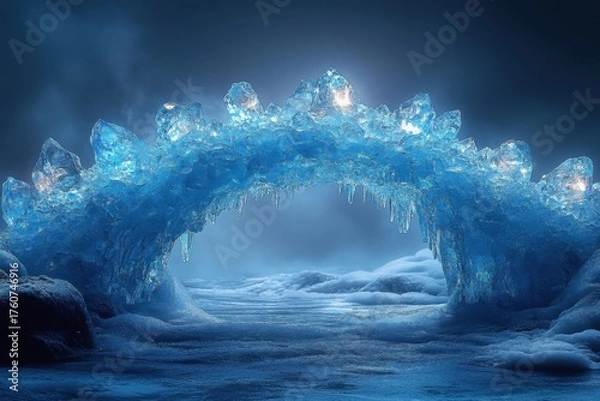 Obraz Ice arch in the ice cave, glowing light piercing through, creating a mesmerizing natural spectacle.