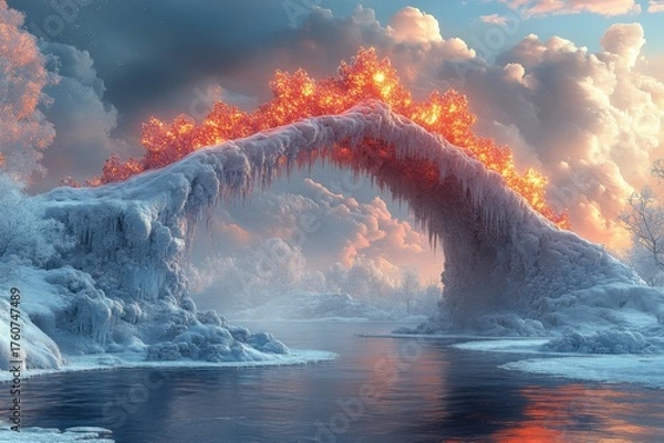 Fototapeta Ice and fire swirl together in a captivating wallpaper design.